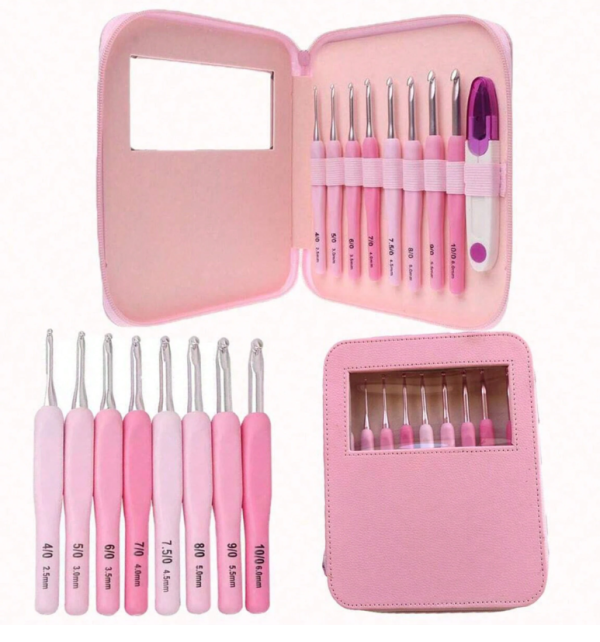 Set rosado de crochet