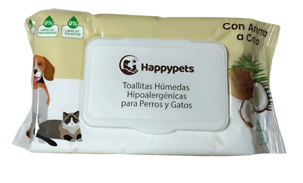 Toallitas humedas aroma Coco 50 unidades para mascotas