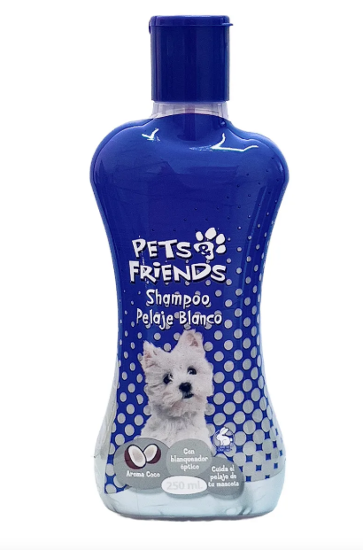 Shampoo Perro Pelaje Blanco 250ml Pets Friends Fragancia Coco