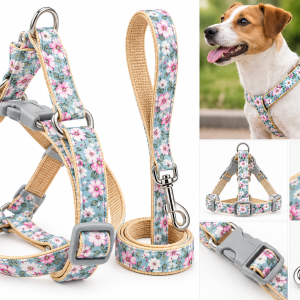 Arnés Floral Ajustable para Perro con Correa